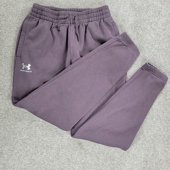 Under Armour Essentials Sweat Pants Mens M Pink Mauve Gym Cozy Fleece Joggers - Picture 4 of 14